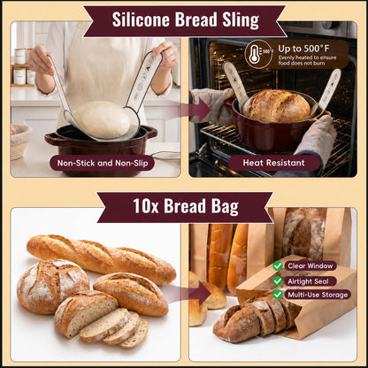 Sourdough Starter Kit - Banneton Proofing Basket 9 Inch Round & 10 Oval, Complete Sourdough Bread Baking Supplies with Starter Jar, Bread Sling, Lame, Danish Dough Whisk, Bags