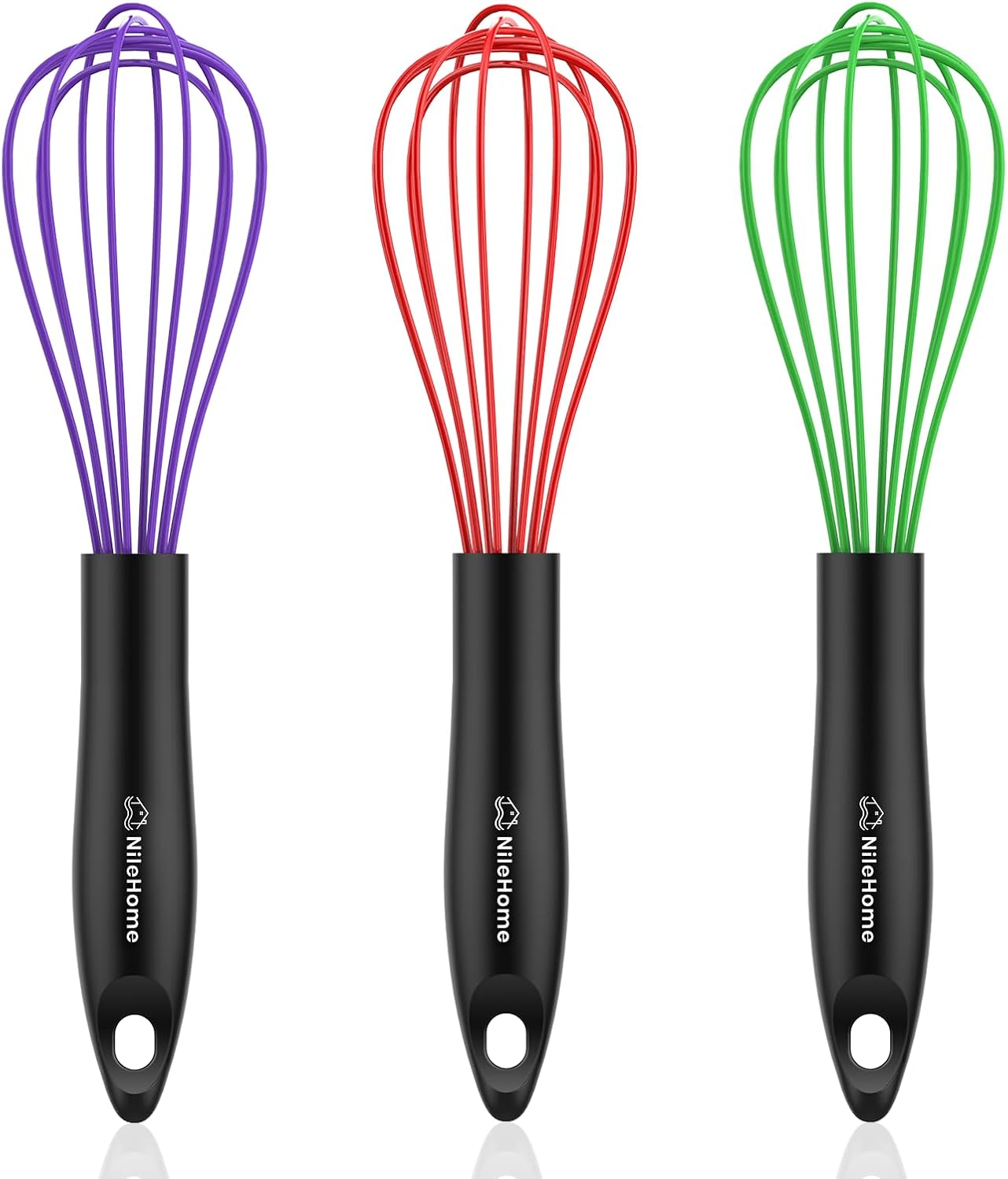 Silicone Whisk Set 8" 10" Kitchen Whisk Kitchen Wisk Wire Whisks for Cooking, Whisking, Blending, Beating, Stirring-Black