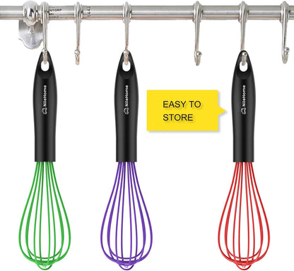 Silicone Whisk Set 8" 10" Kitchen Whisk Kitchen Wisk Wire Whisks for Cooking, Whisking, Blending, Beating, Stirring-Black