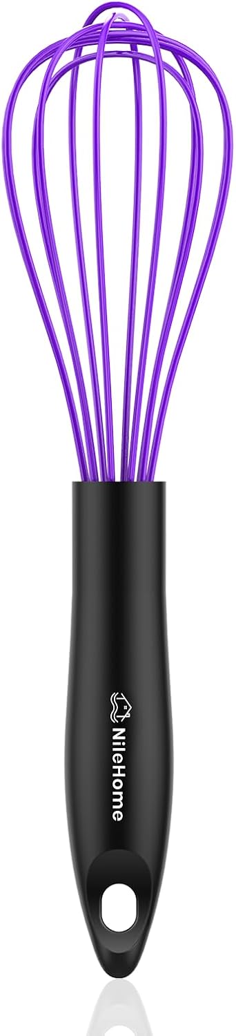 Silicone Whisk Set 8" 10" Kitchen Whisk Kitchen Wisk Wire Whisks for Cooking, Whisking, Blending, Beating, Stirring-Black