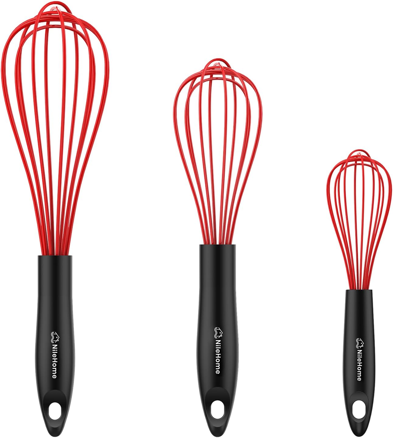 Silicone Whisk Set 8" 10" Kitchen Whisk Kitchen Wisk Wire Whisks for Cooking, Whisking, Blending, Beating, Stirring-Black