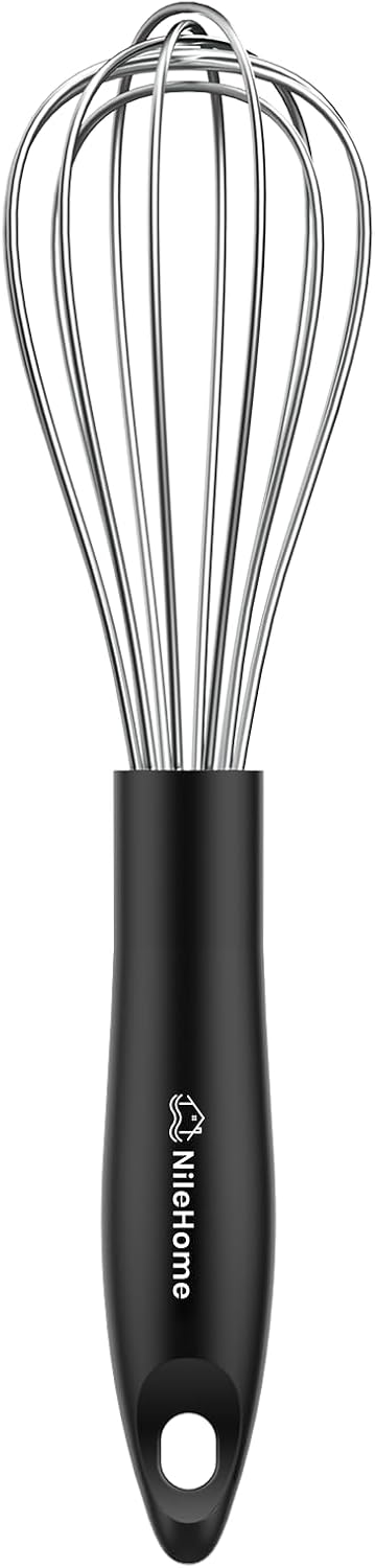 Silicone Whisk Set 8" 10" Kitchen Whisk Kitchen Wisk Wire Whisks for Cooking, Whisking, Blending, Beating, Stirring-Black