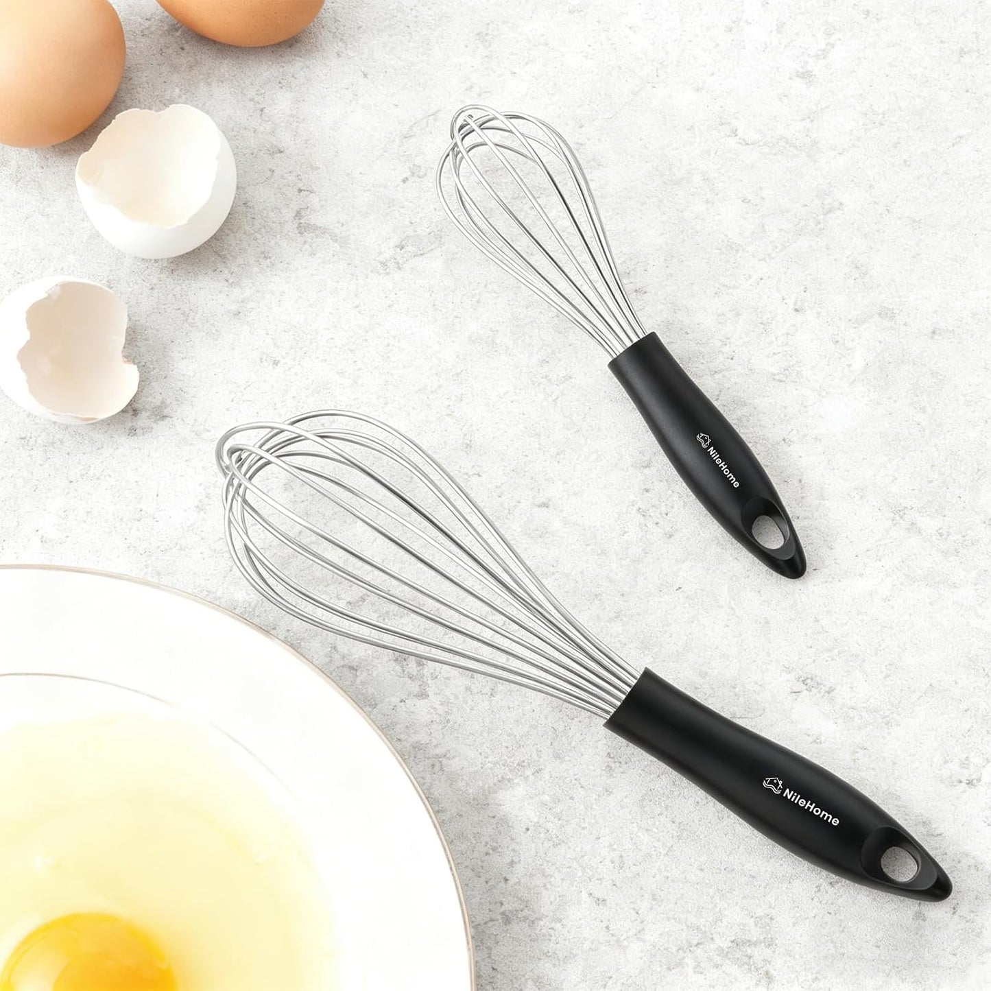 Silicone Whisk Set 8" 10" Kitchen Whisk Kitchen Wisk Wire Whisks for Cooking, Whisking, Blending, Beating, Stirring-Black