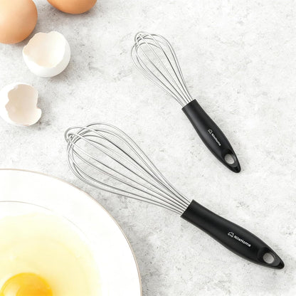 Silicone Whisk Set 8" 10" Kitchen Whisk Kitchen Wisk Wire Whisks for Cooking, Whisking, Blending, Beating, Stirring-Black
