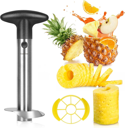 Pineapple Corer and Slicer Set (2-piece) | Includes Reinforced Stainless Steel Pineapple Cutter, Plastic Pineapple Divider - Easy Core Removal and Cutting Tool