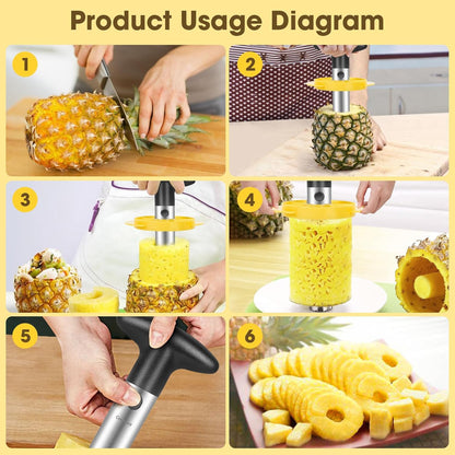 Pineapple Corer and Slicer Set (2-piece) | Includes Reinforced Stainless Steel Pineapple Cutter, Plastic Pineapple Divider - Easy Core Removal and Cutting Tool