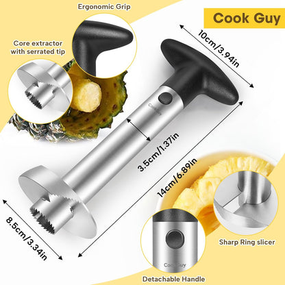Pineapple Corer and Slicer Set (2-piece) | Includes Reinforced Stainless Steel Pineapple Cutter, Plastic Pineapple Divider - Easy Core Removal and Cutting Tool