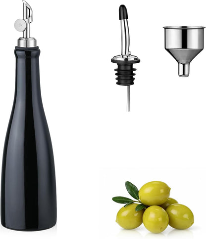 Olive Oil Dispenser Bottle, 20oz Ceramic Oil Dispenser for Kitchen | Oil Bottle with Gravity Spout, Leak Proof EVOO Dispensing Bottle with 2 Spouts and 1 Funnel for Vinegar, Juice(White)