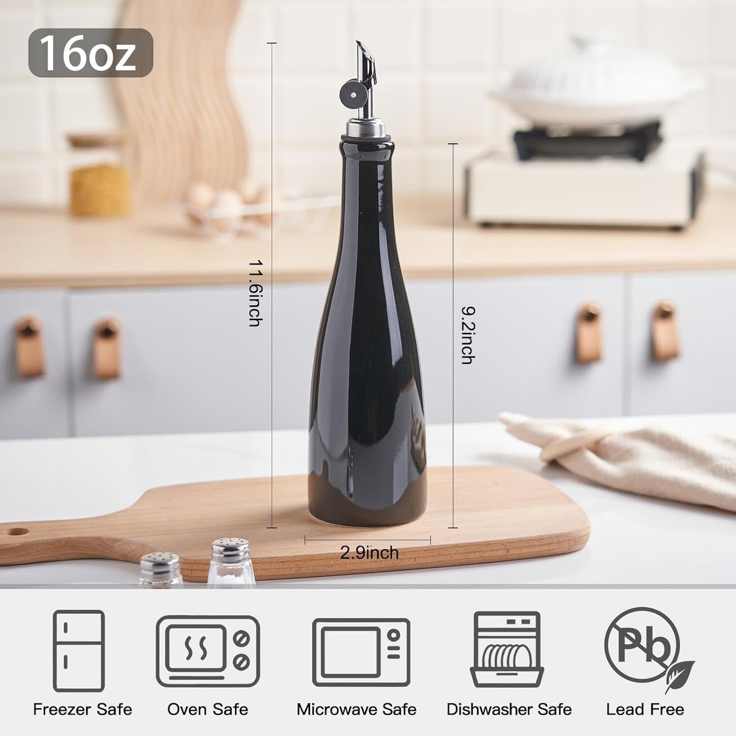 Olive Oil Dispenser Bottle, 20oz Ceramic Oil Dispenser for Kitchen | Oil Bottle with Gravity Spout, Leak Proof EVOO Dispensing Bottle with 2 Spouts and 1 Funnel for Vinegar, Juice(White)