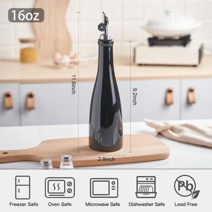Olive Oil Dispenser Bottle, 20oz Ceramic Oil Dispenser for Kitchen | Oil Bottle with Gravity Spout, Leak Proof EVOO Dispensing Bottle with 2 Spouts and 1 Funnel for Vinegar, Juice(White)