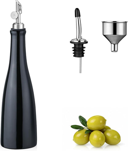Olive Oil Dispenser Bottle, 20oz Ceramic Oil Dispenser for Kitchen | Oil Bottle with Gravity Spout, Leak Proof EVOO Dispensing Bottle with 2 Spouts and 1 Funnel for Vinegar, Juice(White)