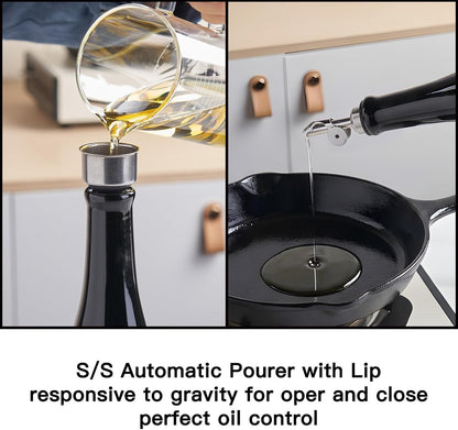 Olive Oil Dispenser Bottle, 20oz Ceramic Oil Dispenser for Kitchen | Oil Bottle with Gravity Spout, Leak Proof EVOO Dispensing Bottle with 2 Spouts and 1 Funnel for Vinegar, Juice(White)