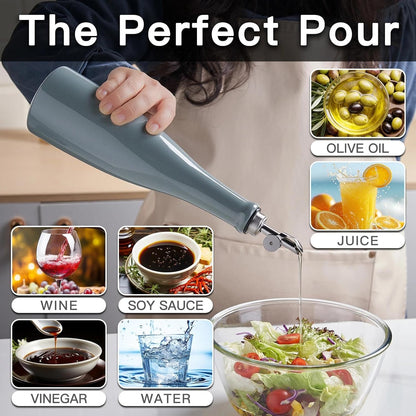 Olive Oil Dispenser Bottle, 20oz Ceramic Oil Dispenser for Kitchen | Oil Bottle with Gravity Spout, Leak Proof EVOO Dispensing Bottle with 2 Spouts and 1 Funnel for Vinegar, Juice(White)