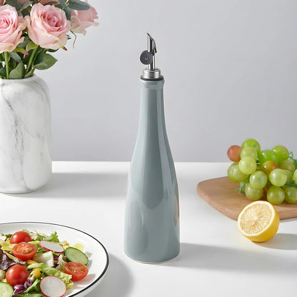 Olive Oil Dispenser Bottle, 20oz Ceramic Oil Dispenser for Kitchen | Oil Bottle with Gravity Spout, Leak Proof EVOO Dispensing Bottle with 2 Spouts and 1 Funnel for Vinegar, Juice(White)