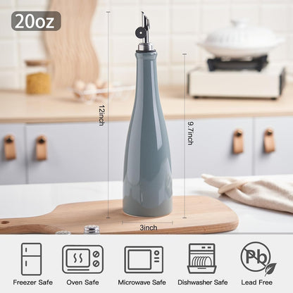 Olive Oil Dispenser Bottle, 20oz Ceramic Oil Dispenser for Kitchen | Oil Bottle with Gravity Spout, Leak Proof EVOO Dispensing Bottle with 2 Spouts and 1 Funnel for Vinegar, Juice(White)