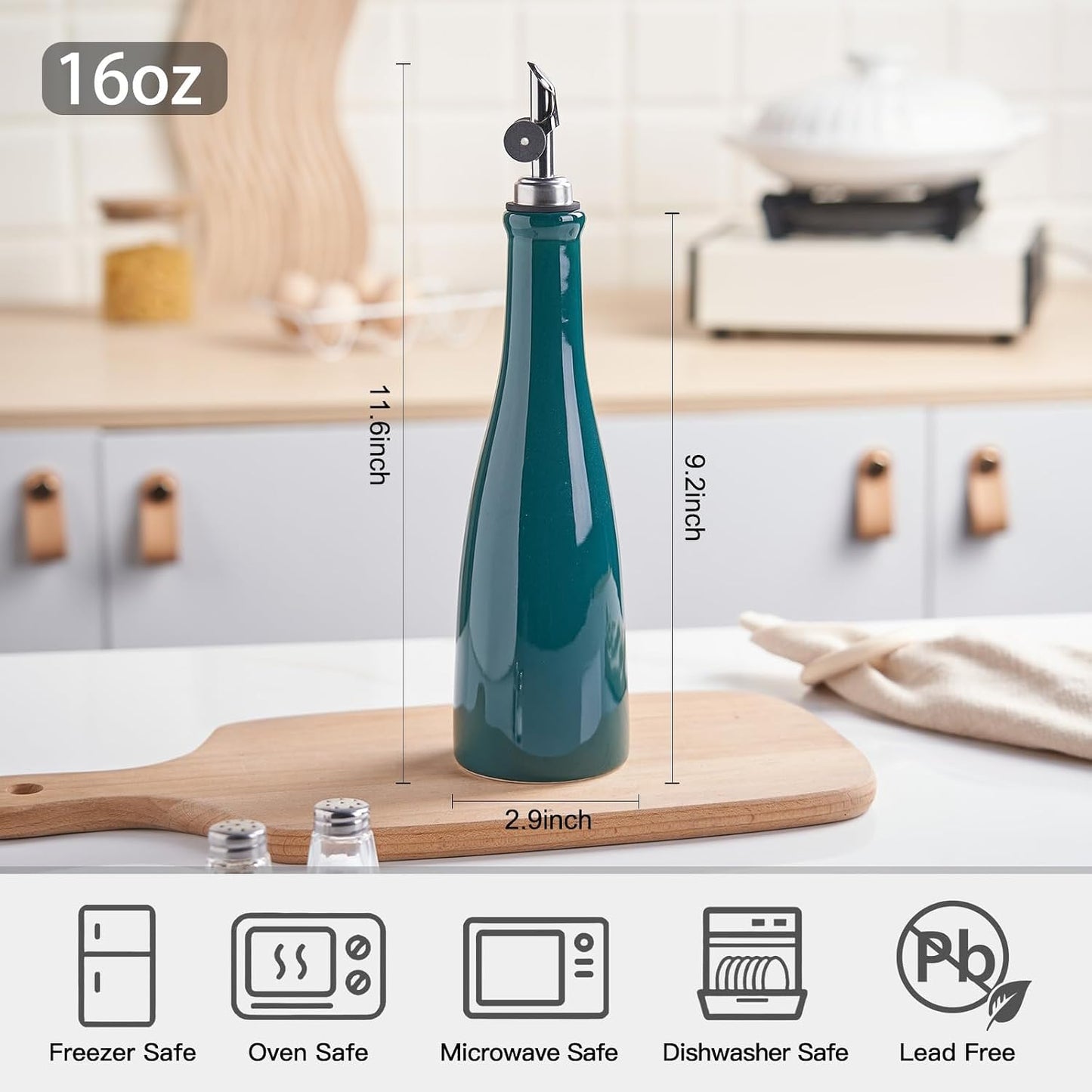 Olive Oil Dispenser Bottle, 20oz Ceramic Oil Dispenser for Kitchen | Oil Bottle with Gravity Spout, Leak Proof EVOO Dispensing Bottle with 2 Spouts and 1 Funnel for Vinegar, Juice(White)