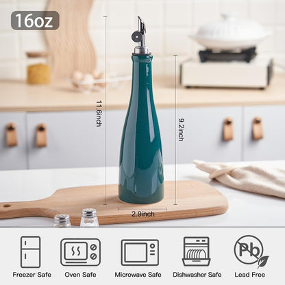 Olive Oil Dispenser Bottle, 20oz Ceramic Oil Dispenser for Kitchen | Oil Bottle with Gravity Spout, Leak Proof EVOO Dispensing Bottle with 2 Spouts and 1 Funnel for Vinegar, Juice(White)