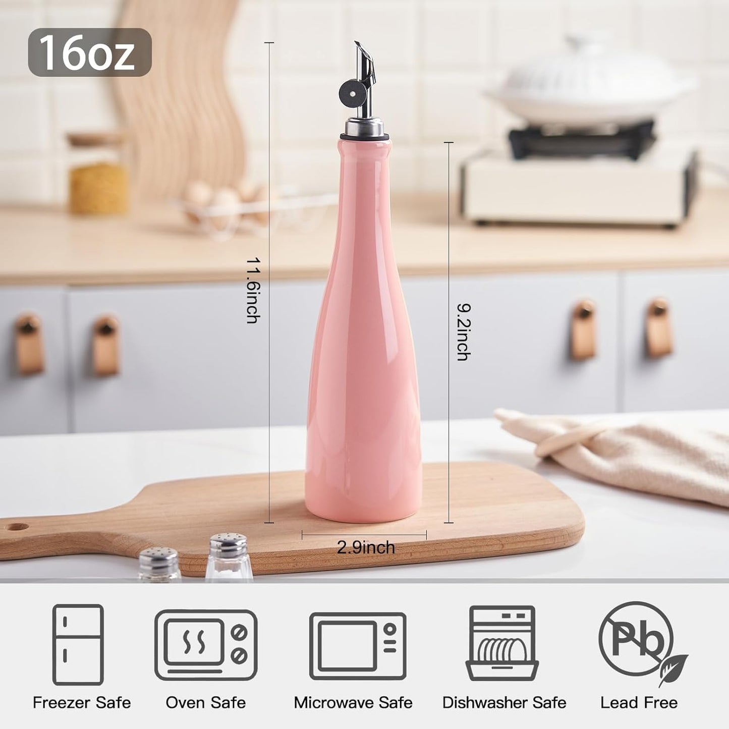 Olive Oil Dispenser Bottle, 20oz Ceramic Oil Dispenser for Kitchen | Oil Bottle with Gravity Spout, Leak Proof EVOO Dispensing Bottle with 2 Spouts and 1 Funnel for Vinegar, Juice(White)