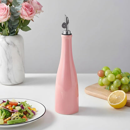 Olive Oil Dispenser Bottle, 20oz Ceramic Oil Dispenser for Kitchen | Oil Bottle with Gravity Spout, Leak Proof EVOO Dispensing Bottle with 2 Spouts and 1 Funnel for Vinegar, Juice(White)