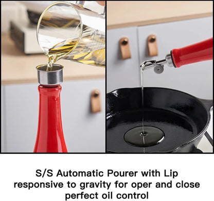 Olive Oil Dispenser Bottle, 20oz Ceramic Oil Dispenser for Kitchen | Oil Bottle with Gravity Spout, Leak Proof EVOO Dispensing Bottle with 2 Spouts and 1 Funnel for Vinegar, Juice(White)