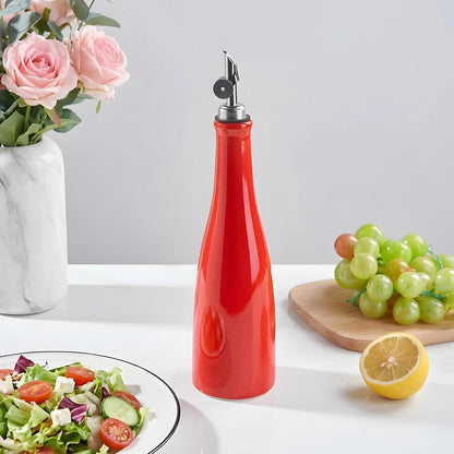 Olive Oil Dispenser Bottle, 20oz Ceramic Oil Dispenser for Kitchen | Oil Bottle with Gravity Spout, Leak Proof EVOO Dispensing Bottle with 2 Spouts and 1 Funnel for Vinegar, Juice(White)
