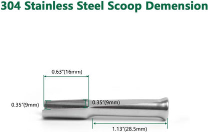 Mini SS304 stainless steel scoop with tamp tool,0.1 gram capacity 1.79 inch spoon for multi-purpose use sugar salt powder spices dishwashers safe for kitchen laboratory