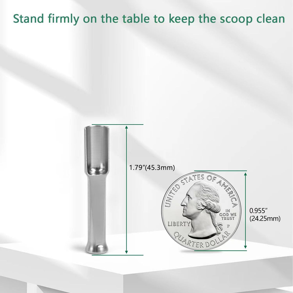 Mini SS304 stainless steel scoop with tamp tool,0.1 gram capacity 1.79 inch spoon for multi-purpose use sugar salt powder spices dishwashers safe for kitchen laboratory