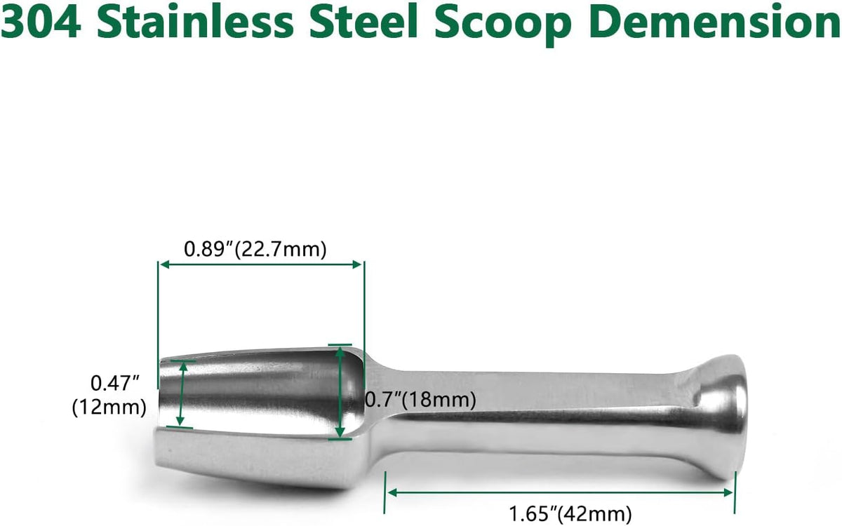 Mini SS304 stainless steel scoop with tamp tool,0.1 gram capacity 1.79 inch spoon for multi-purpose use sugar salt powder spices dishwashers safe for kitchen laboratory