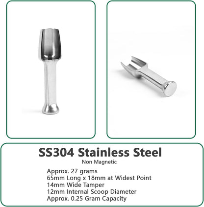 Mini SS304 stainless steel scoop with tamp tool,0.1 gram capacity 1.79 inch spoon for multi-purpose use sugar salt powder spices dishwashers safe for kitchen laboratory