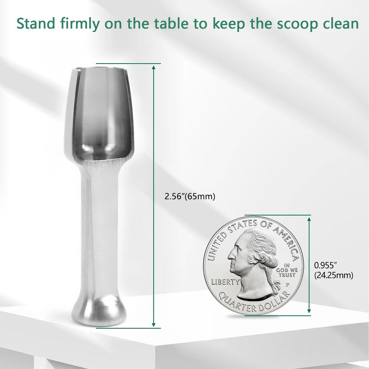 Mini SS304 stainless steel scoop with tamp tool,0.1 gram capacity 1.79 inch spoon for multi-purpose use sugar salt powder spices dishwashers safe for kitchen laboratory