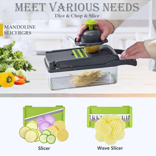 16-in-1 Vegetable Chopper, Mandoline Slicer, Veggie & Food Chopper | With Container, Onion Dicer, Vegetable Cutter & Spiralizer, For Salad, Home Kitchen Essential
