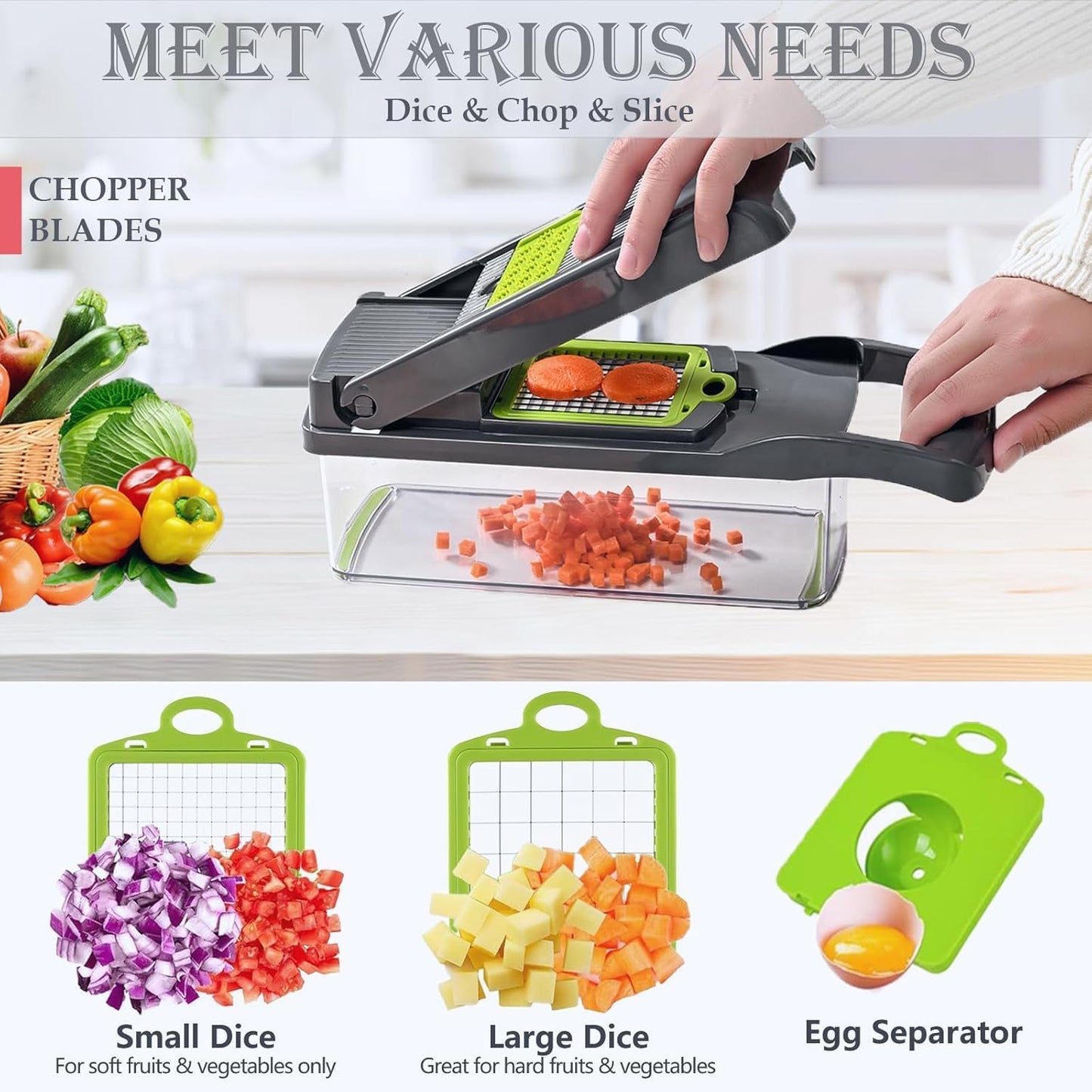 16-in-1 Vegetable Chopper, Mandoline Slicer, Veggie & Food Chopper | With Container, Onion Dicer, Vegetable Cutter & Spiralizer, For Salad, Home Kitchen Essential