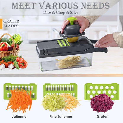 16-in-1 Vegetable Chopper, Mandoline Slicer, Veggie & Food Chopper | With Container, Onion Dicer, Vegetable Cutter & Spiralizer, For Salad, Home Kitchen Essential