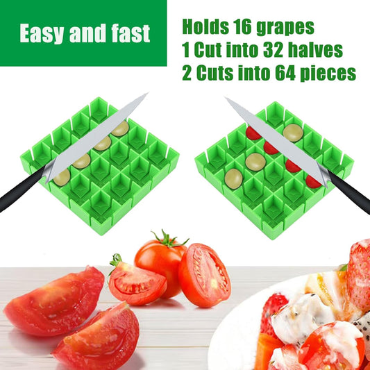 Grape Slicer Cutter, Strawberry Cherry Tomato Slicer | Cutting 16 Pieces in Second,Half or Quarter Cutting Tool for Salad and Kids Baby Toddler Snacks (Green)