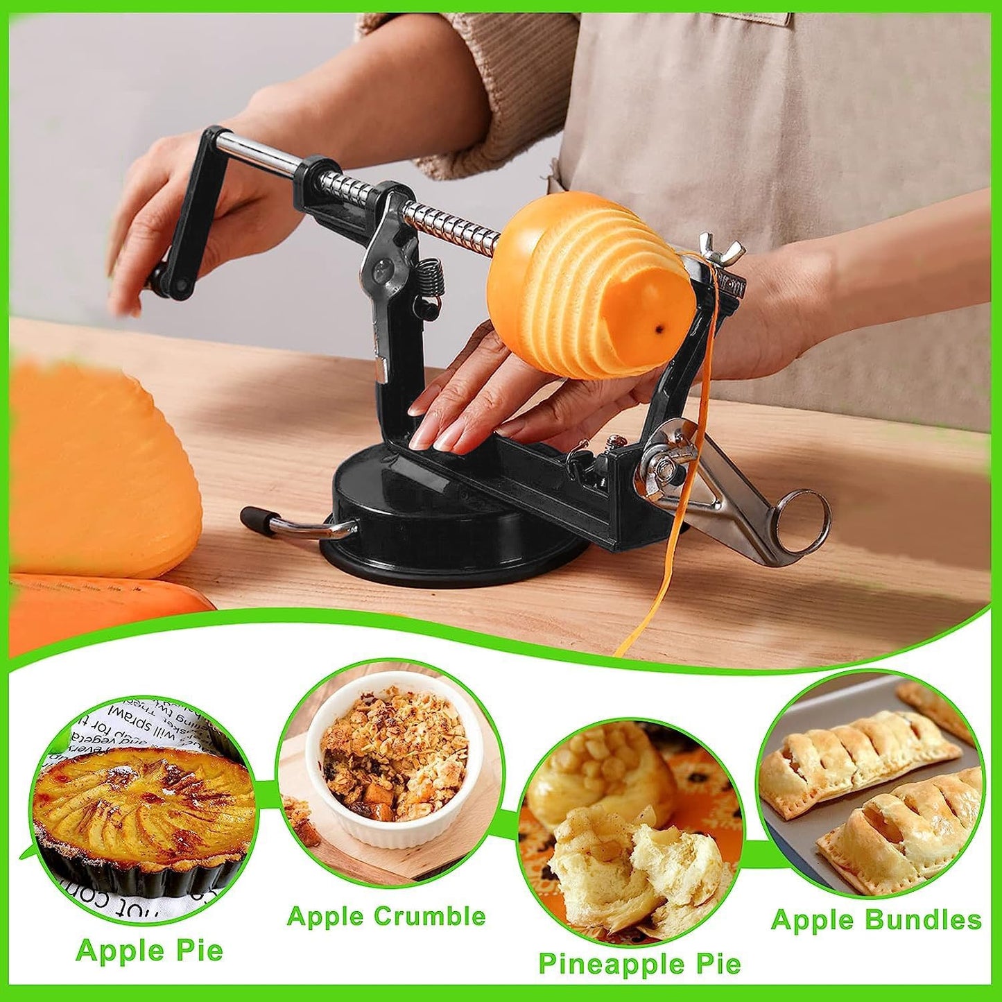 Apple Peeler Corer, Long lasting Chrome Cast Magnesium Alloy Apple Peeler Slicer Corer with Stainless Steel Blades and Powerful Suction Base for Apples and Potato(Red)