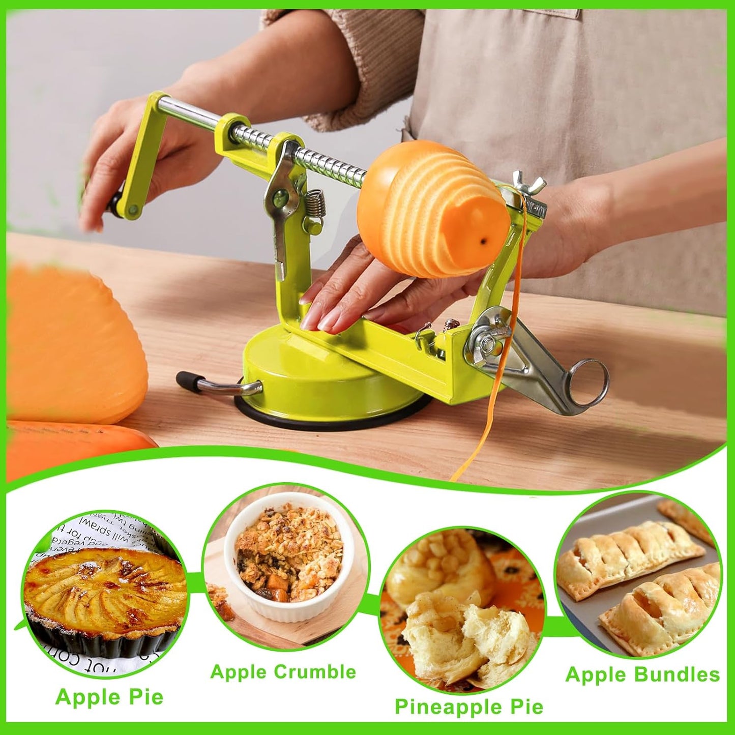 Apple Peeler Corer, Long lasting Chrome Cast Magnesium Alloy Apple Peeler Slicer Corer with Stainless Steel Blades and Powerful Suction Base for Apples and Potato(Red)
