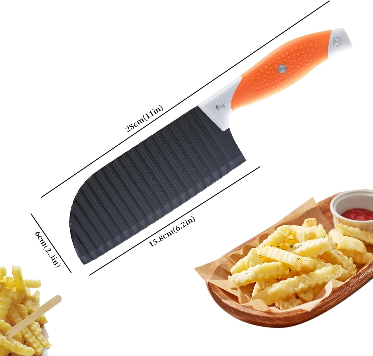 Crinkle Cutter for Veggies, Crinkle Cut Knife for French Fry, Vegetable, Potato, Cucumber, Carrot and Fruit, Stainless Steel Wave Fries Cutter Slicer With Ergonomic Handle, Dishwasher Safe