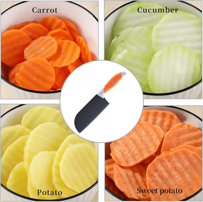 Crinkle Cutter for Veggies, Crinkle Cut Knife for French Fry, Vegetable, Potato, Cucumber, Carrot and Fruit, Stainless Steel Wave Fries Cutter Slicer With Ergonomic Handle, Dishwasher Safe