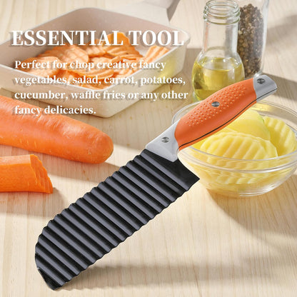 Crinkle Cutter for Veggies, Crinkle Cut Knife for French Fry, Vegetable, Potato, Cucumber, Carrot and Fruit, Stainless Steel Wave Fries Cutter Slicer With Ergonomic Handle, Dishwasher Safe