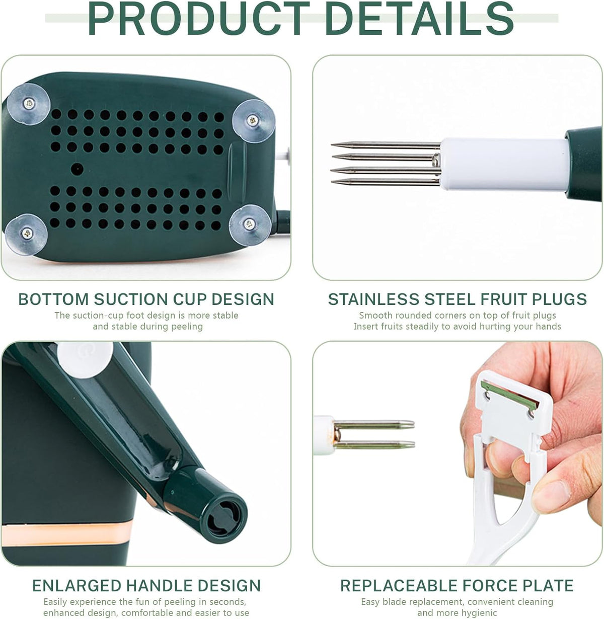 Manual Hand Crank Apple Peeler, Corer and Slicer – Suction Non Slip Counter Grips - Stainless Steel Blades – Peels, Cores and Cuts in Seconds for Home Kitchen (green, apple cutter 8 slices)