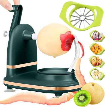 Manual Hand Crank Apple Peeler, Corer and Slicer – Suction Non Slip Counter Grips - Stainless Steel Blades – Peels, Cores and Cuts in Seconds for Home Kitchen (green, apple cutter 8 slices)