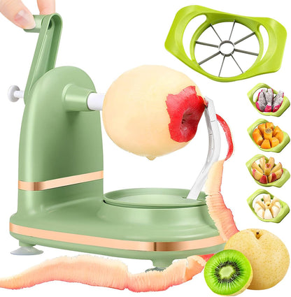 Manual Hand Crank Apple Peeler, Corer and Slicer – Suction Non Slip Counter Grips - Stainless Steel Blades – Peels, Cores and Cuts in Seconds for Home Kitchen (green, apple cutter 8 slices)