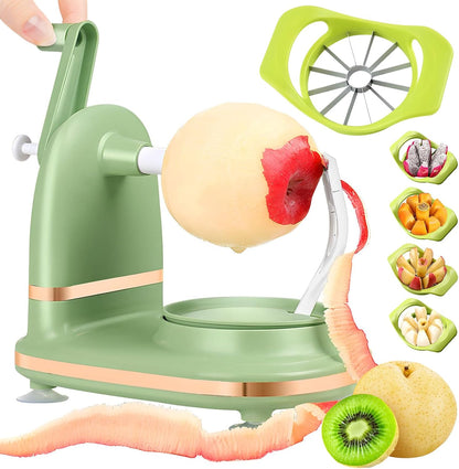 Manual Hand Crank Apple Peeler, Corer and Slicer – Suction Non Slip Counter Grips - Stainless Steel Blades – Peels, Cores and Cuts in Seconds for Home Kitchen (green, apple cutter 8 slices)