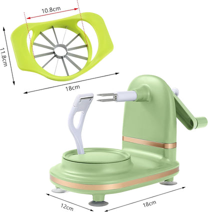 Manual Hand Crank Apple Peeler, Corer and Slicer – Suction Non Slip Counter Grips - Stainless Steel Blades – Peels, Cores and Cuts in Seconds for Home Kitchen (green, apple cutter 8 slices)