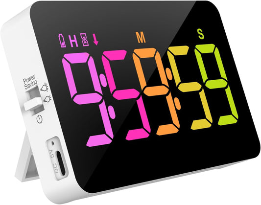 Kitchen Digital Timer, Count Down Up, Rechargeable, Vibration Mode | Adjustable Volume and Brightness LED Display, Time Management Cook, Desk, Kids Adults Study Teaching, Kitchen Gadgets RGB
