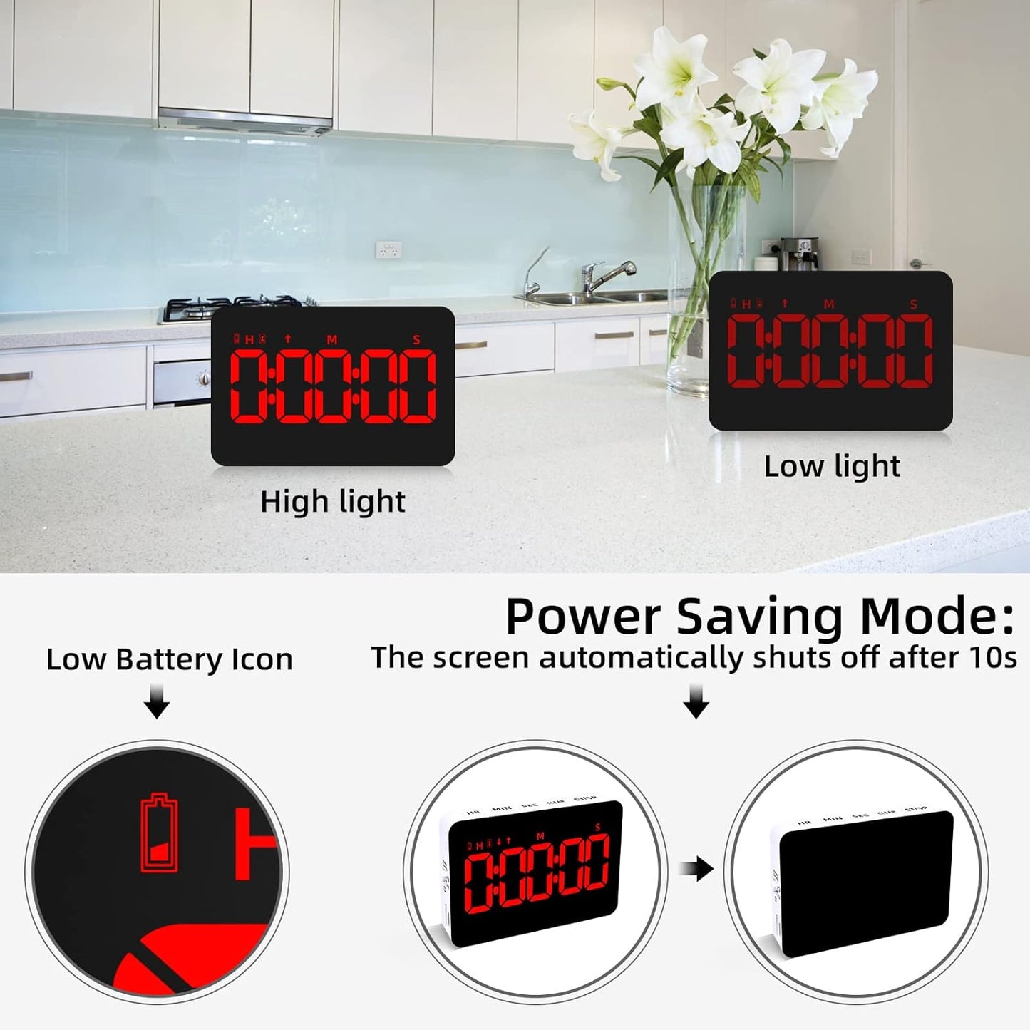 Kitchen Digital Timer, Count Down Up, Rechargeable, Vibration Mode | Adjustable Volume and Brightness LED Display, Time Management Cook, Desk, Kids Adults Study Teaching, Kitchen Gadgets RGB