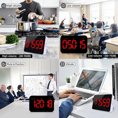 Kitchen Digital Timer, Count Down Up, Rechargeable, Vibration Mode | Adjustable Volume and Brightness LED Display, Time Management Cook, Desk, Kids Adults Study Teaching, Kitchen Gadgets RGB