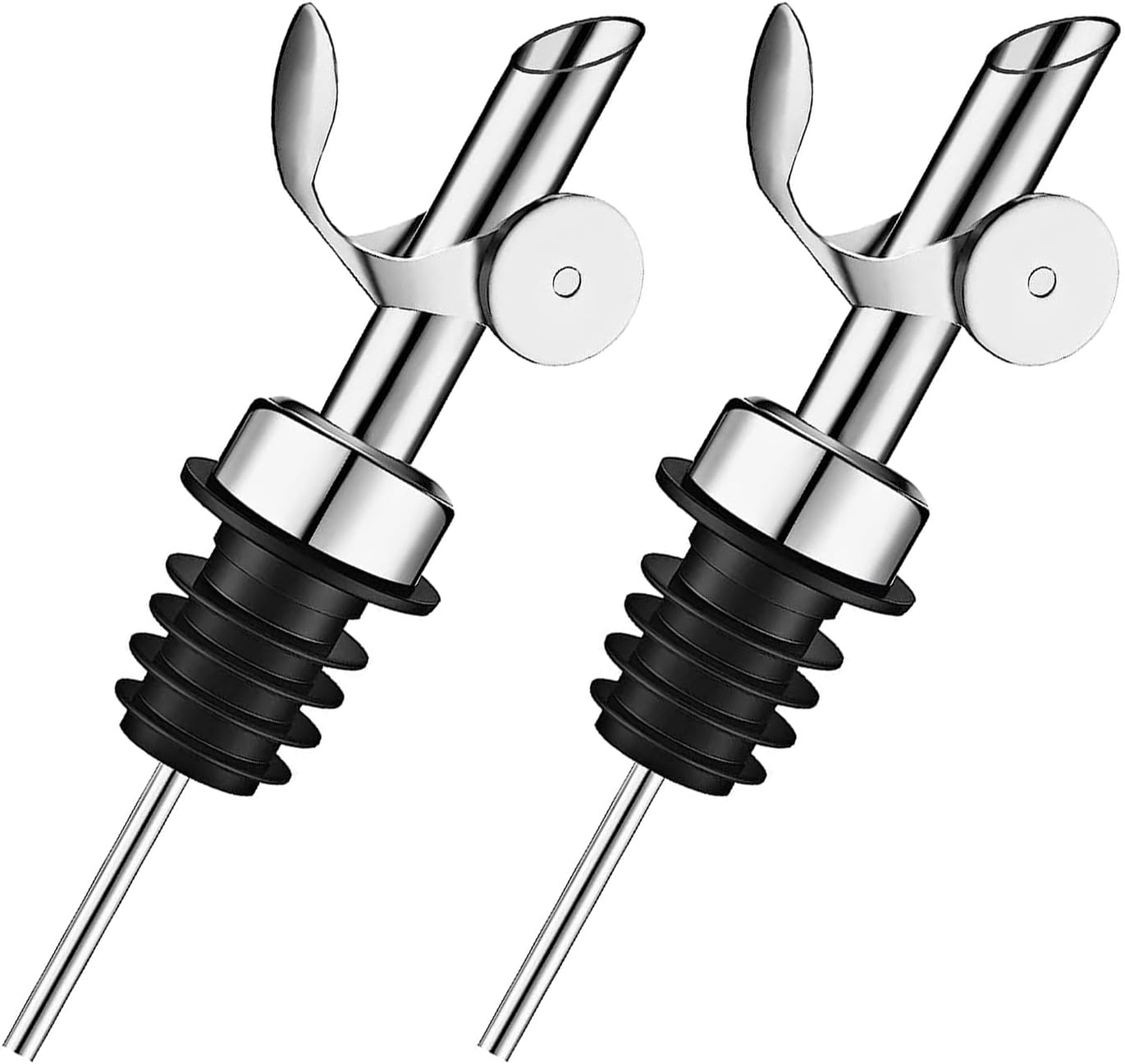2 Pack Liquor Pour Spout, Auto Flip Olive Oil Dispenser Spout, Pour Spout for Liquor Bottles, Olive Oil Spout, Bottle Pourers for Alcohol Wine Syrup Home Bar Accessories Silver