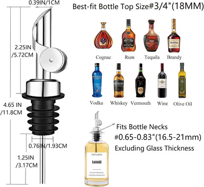 2 Pack Liquor Pour Spout, Auto Flip Olive Oil Dispenser Spout, Pour Spout for Liquor Bottles, Olive Oil Spout, Bottle Pourers for Alcohol Wine Syrup Home Bar Accessories Silver