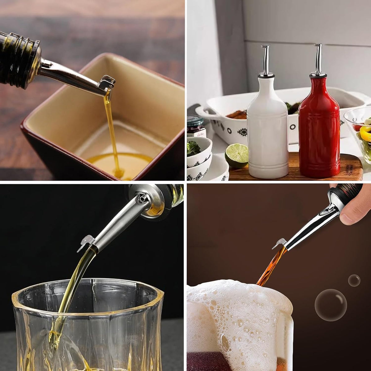 2 Pack Liquor Pour Spout, Auto Flip Olive Oil Dispenser Spout, Pour Spout for Liquor Bottles, Olive Oil Spout, Bottle Pourers for Alcohol Wine Syrup Home Bar Accessories Silver